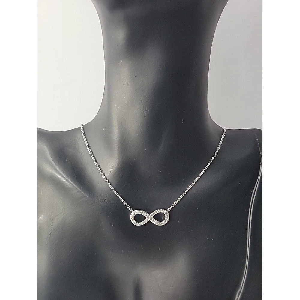 Vintage Infinity Symbol Necklace Silver Tone Pave Crystal‎ Pendant Minimalist